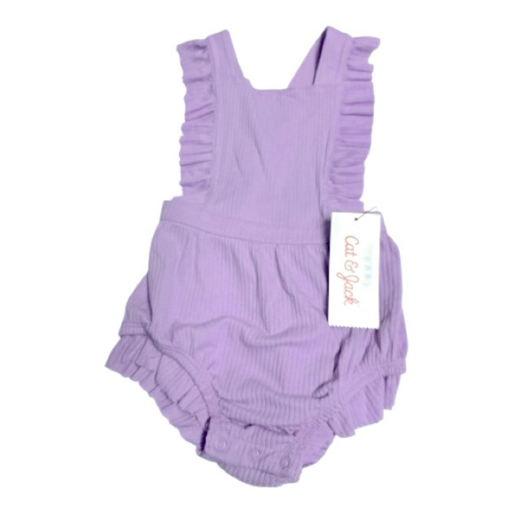 Cat & Jack Baby Girl Ruffle Suspender Romper Purple Size 12M - Picture 3 of 5